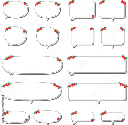 いちごモチーフのステッカー風吹き出しセット（実線）