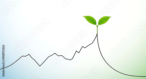 Abstract Data Visualization of Financial Growth. Digital Line Graph Transforms into a Plant Sprout, Representing Data-Driven Wealth Management Strategy