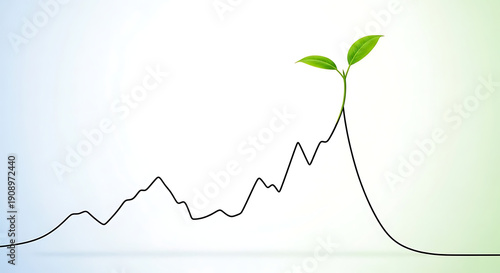 Abstract Data Visualization of Financial Growth. Digital Line Graph Transforms into a Plant Sprout, Representing Data-Driven Wealth Management Strategy