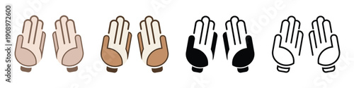Praying Hands icons set, Open Hand Asking for help and repentance from God vector illustration