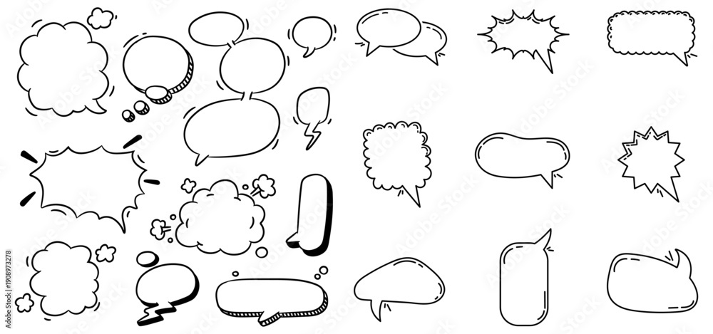 Fototapeta premium Hand drawn speech bubble doodle set 