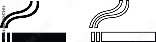 Smoking cigar vector icons set, tobacco silhouette and outline collection, classic smoke symbol group isolated on transparent background for lounge and branding design