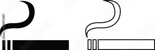 Smoking cigar vector icons set, tobacco silhouette and outline collection, classic smoke symbol group isolated on transparent background for lounge and branding design