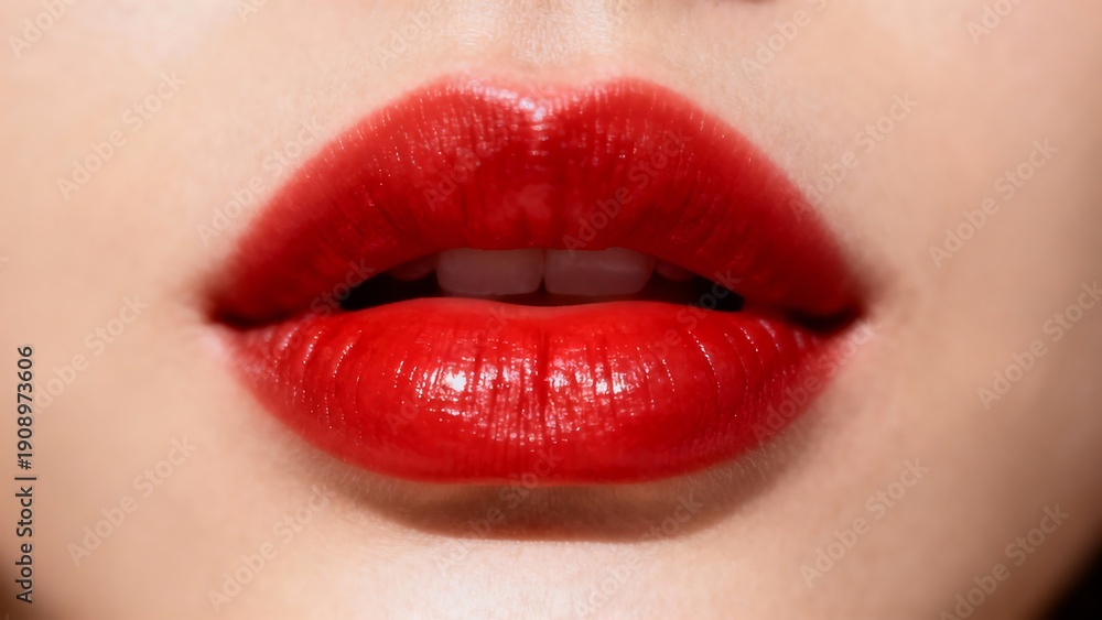 Fototapeta premium Close up of glossy red lips for a bold and beautiful birthday kiss