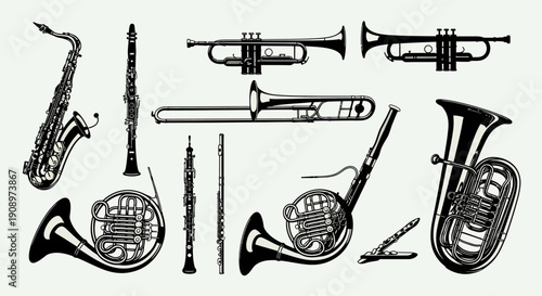 Brass instruments collection vector illustration