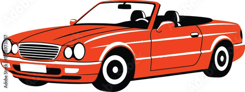 A bright orange convertible sports car with its top down isolated on a plain white background. Vector