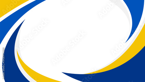 Modern abstract swirl background with blue and yellow curved shapes on white. Clean professional frame ideal for presentations and branding.