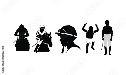 Collection of jockey and horse racing professional vector silhouette illustration designs