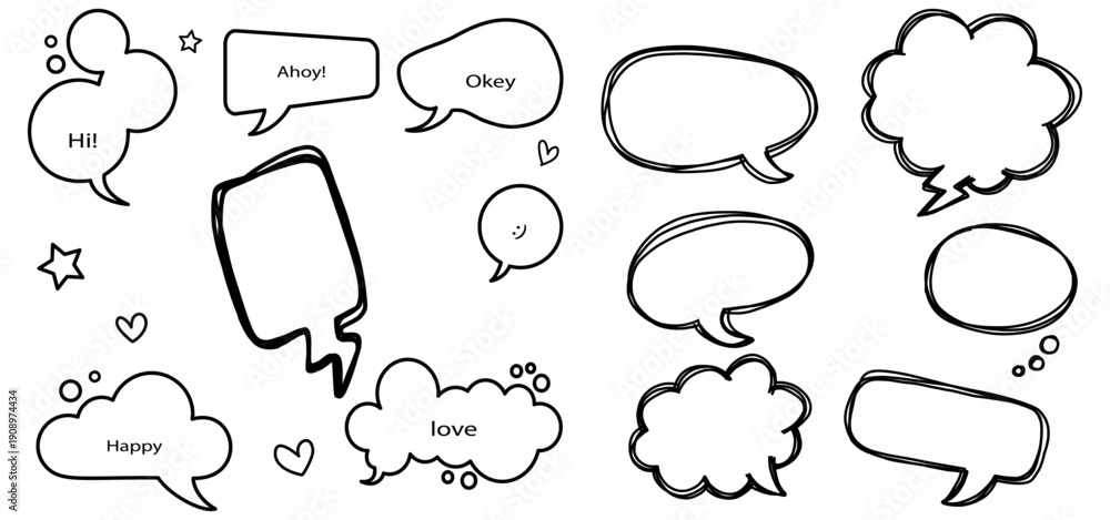 Fototapeta premium Hand drawn speech bubble doodle set 