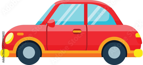 A colorful illustration of a small red car with blue windows on a white background Vector
