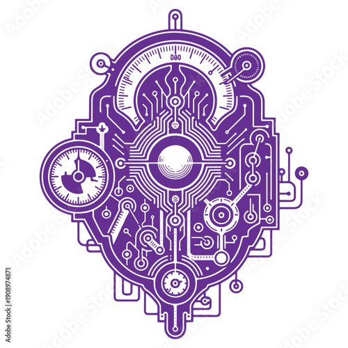 Intricate Steampunk Gear Mechanism Illustration with Cogs and Gears