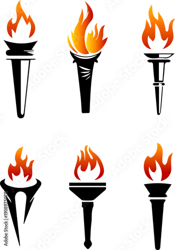 Torch Flame Icon Set Vector Illustration