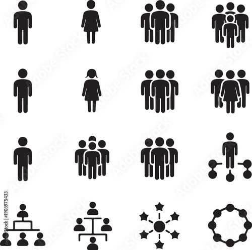 people network and organization chart nodes links collaboration icons