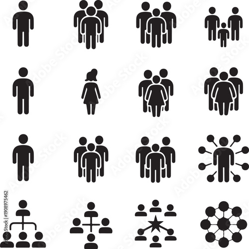 people silhouettes and avatars group couple family connection icons