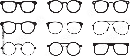 glasses frame silhouettes grid nine eyeglass shapes vector