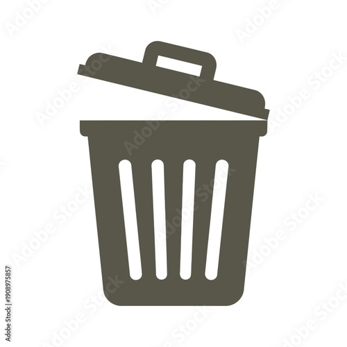 Gray Trash Can with Open Lid.