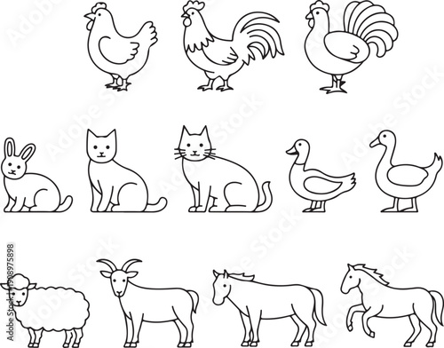 animal farm vector set line art icons for kids