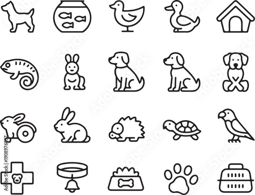 pet vector line icons dogs cats birds reptiles and supplies