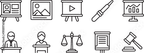 Legal Evidence Display and Trial Symbols Monochrome