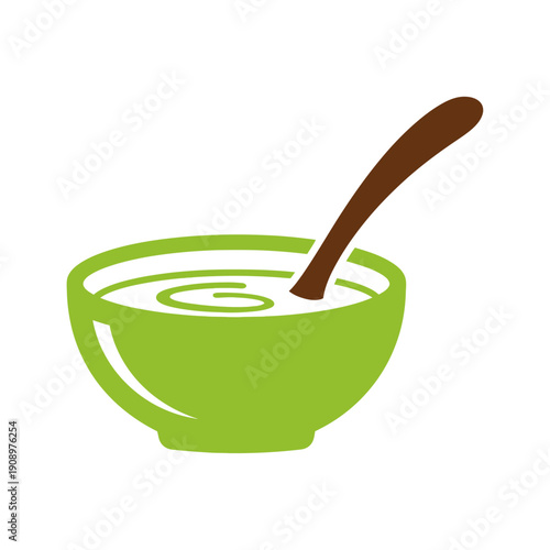 Green Bowl with Spoon and Yogurt.