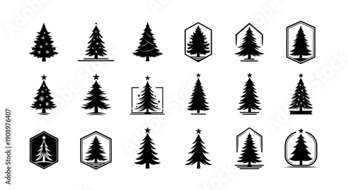 Christmas Tree Vector Icons Set for Holiday Designs