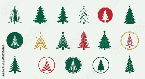 Christmas Tree Vector Set, Holiday Decoration Elements