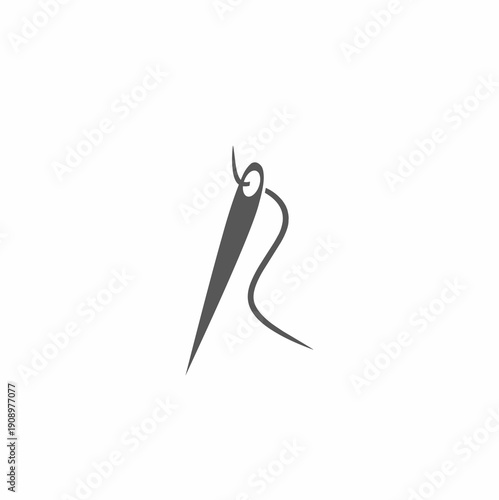 Silhouette of a sewing needle with thread through the eye. Clean flat design icon for tailoring, fashion design, dressmaking, and craft-related branding.