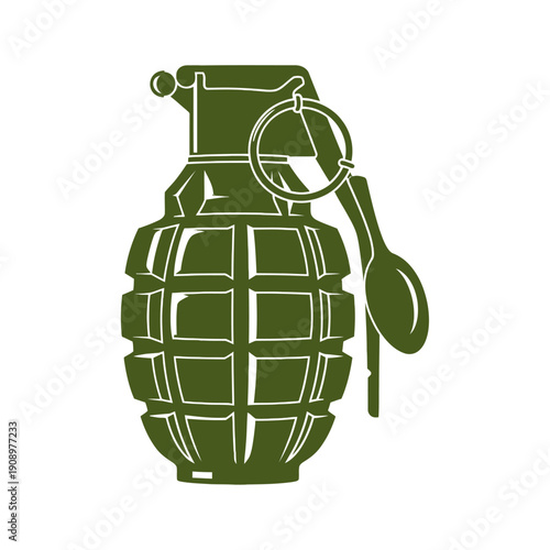 Green Hand Grenade Illustration with Pin.