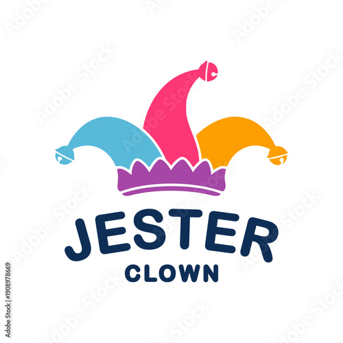 Colorful Jester Hat Logo Design with Bells for Carnival and Entertainment Event Vector Illustration