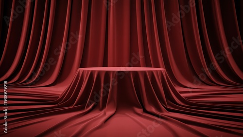 A grand stage with a spotlight illuminating a central platform