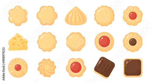 Set of Sweet Cookies and Biscuit Icons Top View Illustration Isolated on White
