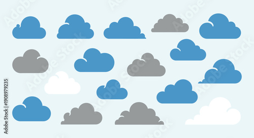 Cloudscape Pattern: Blue, Gray, and White Clouds on Light Blue Sky