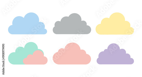 Colorful Cloud Icons Set on White Background