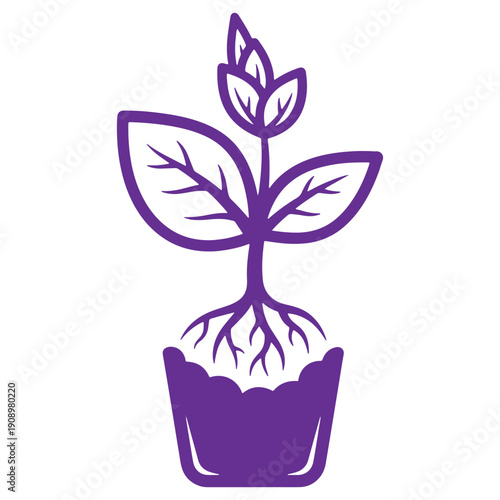 Purple Plant Icon in Pot Isolated on Transparent Background for Web and Design Projects