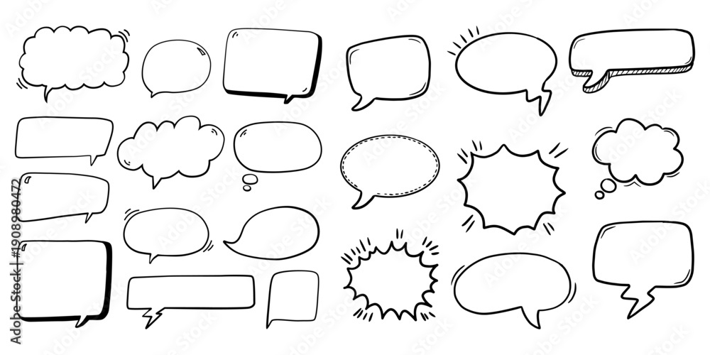 Obraz premium Hand drawn speech bubble doodle set
