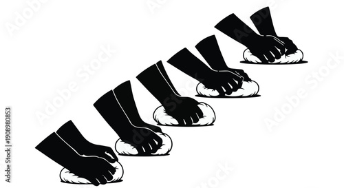 Hands kneading dough in a repetitive, rhythmic motion for baking.