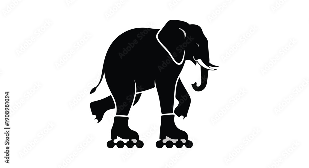 Obraz premium Whimsical elephant gracefully roller skating on a white background