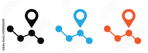 Simple Black And White Metro Map Route Icons Vector Design Illustration Set. Set of modern map pin icons in different colors.