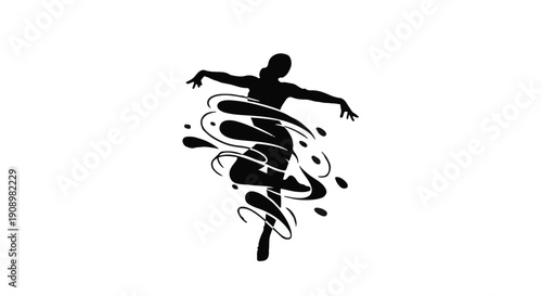 Graceful dancer silhouette twirling with swirling liquid elements