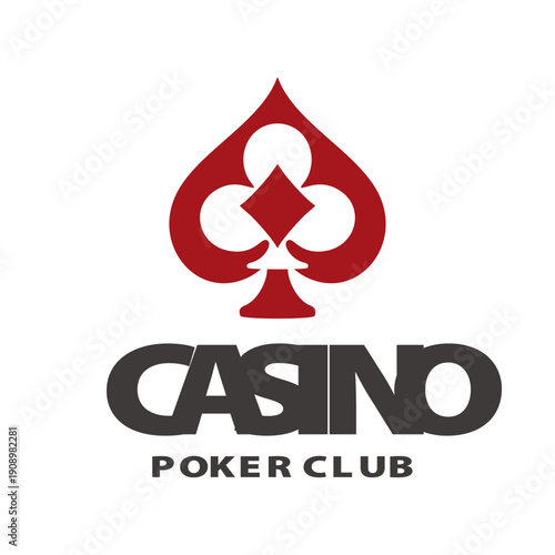 Casino Poker Club Logo Design with Creative Card Suits Combination and Red Spade Symbol Vector