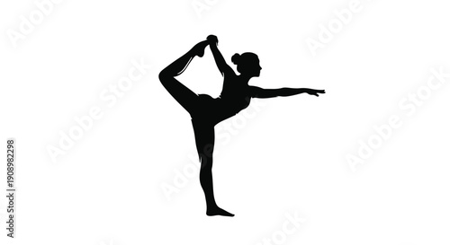 Silhouette of a woman performing a graceful yoga pose against a white background.