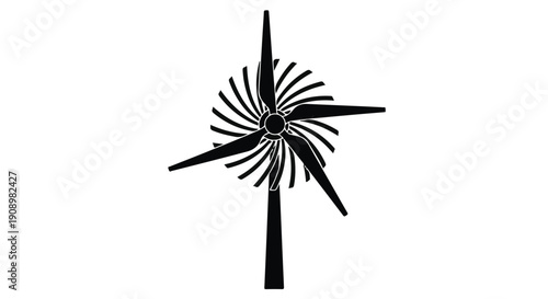 Stylized black silhouette of a modern vertical axis wind turbine against a white background.