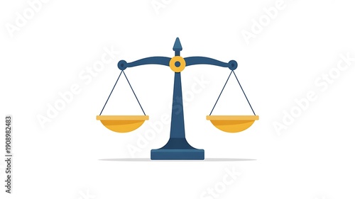 A balanced scale with golden bowls and a blue beam, symbolizing justice and equilibrium