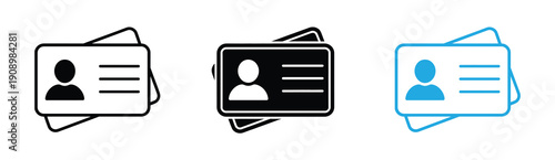 id card and driver's license identification icon design, modern flat vector symbol for identity verification vector Illustration. Modern ID card icons in black and blue for user identification.
