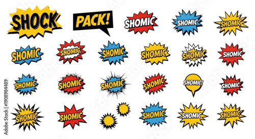 Comic explosion speech bubbles vector set.