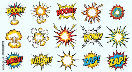 Comic explosion set. Cartoon burst effects