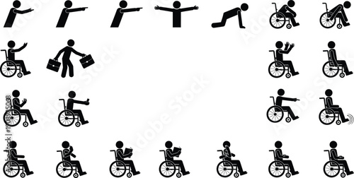 Disability and Accessibility Icon Pack: Wheelchair Users in Various Activities and Poses