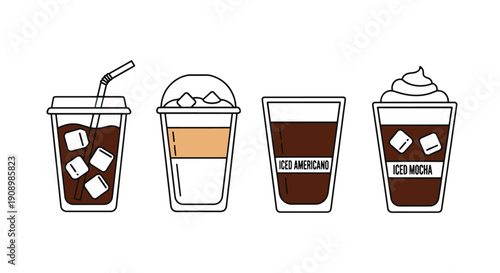 Iced Coffee Line art digital illustration