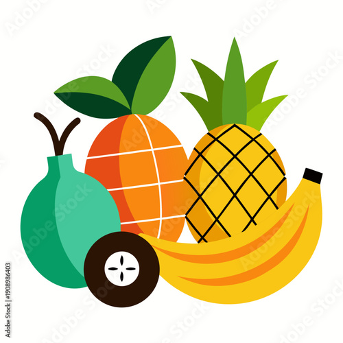 Minimal Tropical Fruit Set - Banana, Pineapple
