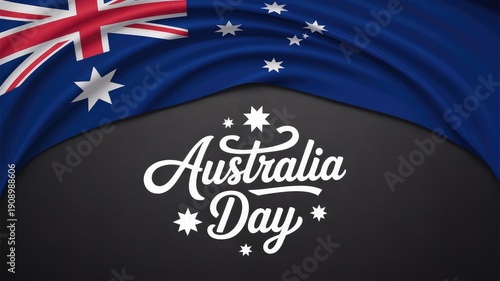 Waving Australian flag with elegant Australia Day text on a dark background an inspiring patriotic celebration design